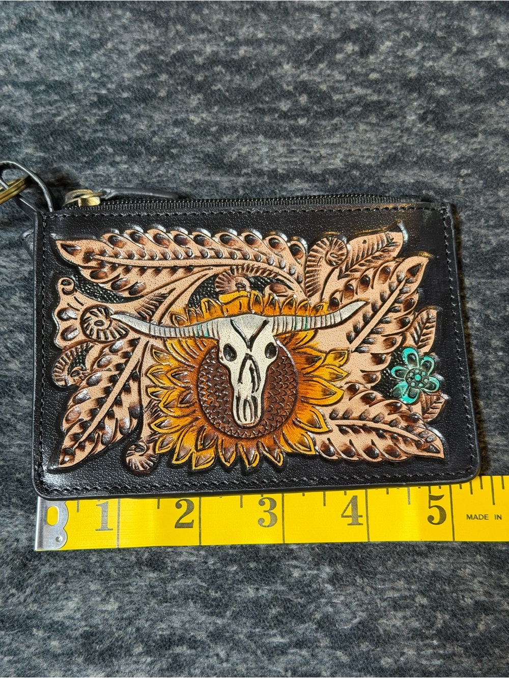 Western Longhorn Skull Sunflower Embossed Card Holder Wallet - Picture 4 of 5